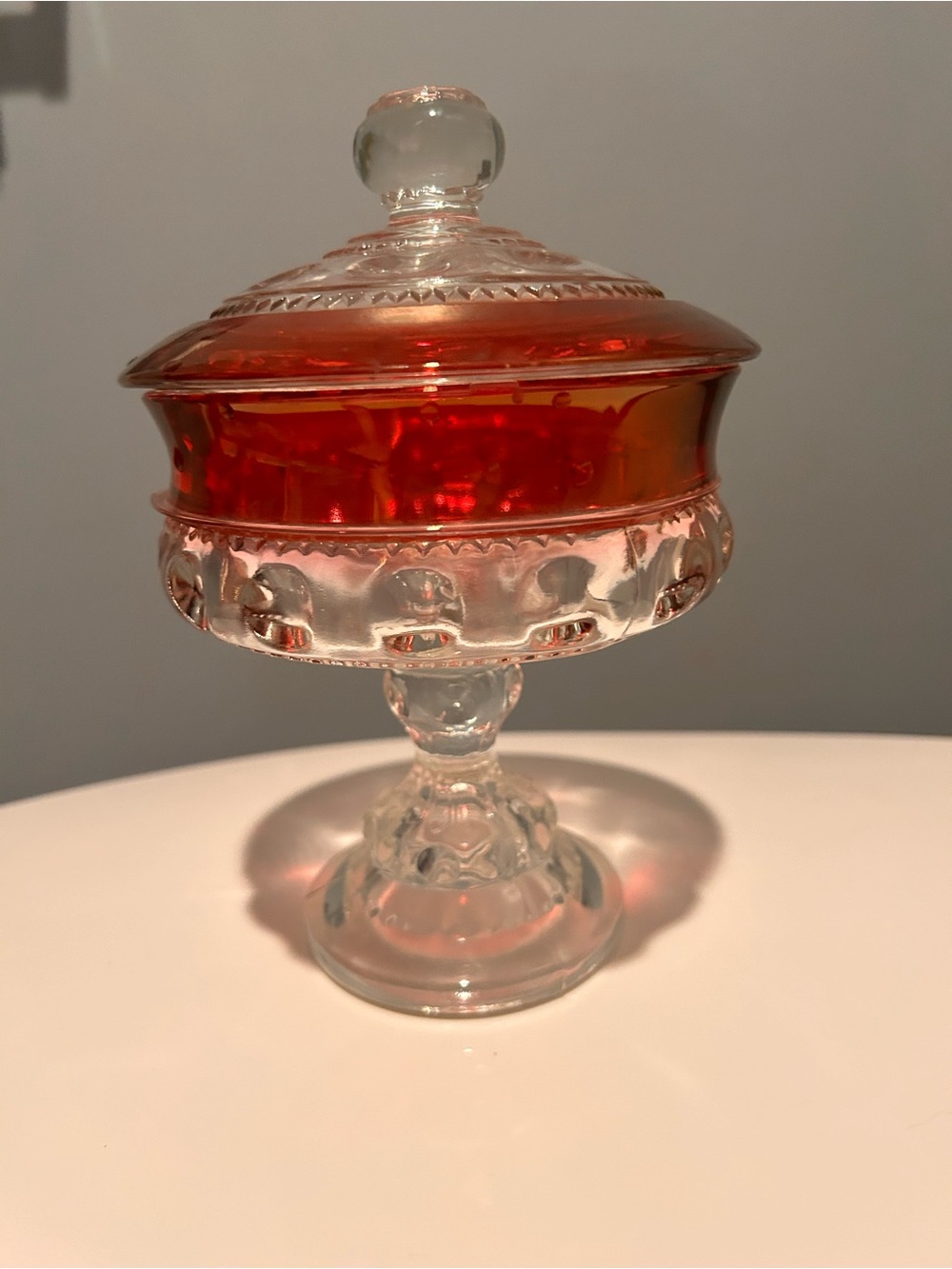 Vintage Three Mold Indiana Glass "Kings Crown" Pedestal Covered Candy Dish